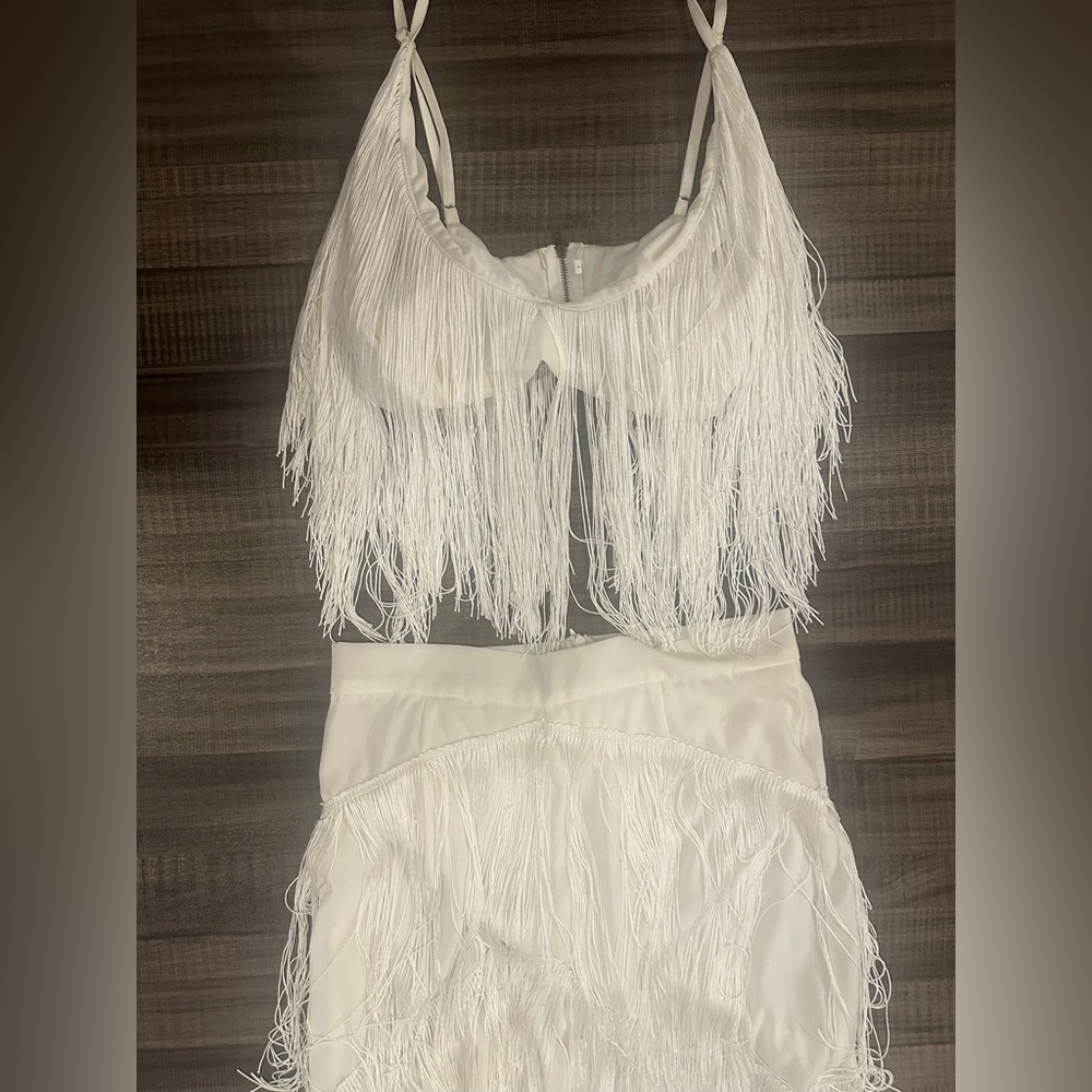 White Fringe Two-Piece Set